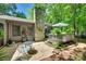 Charming outdoor patio and deck area with stone chimney, surrounded by lush greenery at 353 Tall Oaks Trl, Fort Mill, SC 29715