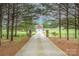 Long driveway lined with mature trees leads to a charming home with a large lawn at 8993 Plank Rd, Norwood, NC 28128