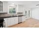 Bright kitchen featuring white cabinets, granite counters, and double doors to the yard at 10728 Forest Dr, Matthews, NC 28105