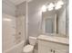 Bathroom with tub/shower combo and white vanity and cabinets at 120 Prairie View Ct, Belmont, NC 28012