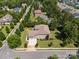 Aerial view of large home with well-kept lawn and mature trees in a quiet neighborhood at 16547 Bastille Dr, Charlotte, NC 28278