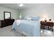 Cozy bedroom featuring a large window, a ceiling fan, neutral walls and plush carpeting at 9415 Braemar Ter, Charlotte, NC 28210
