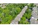 Aerial view of tree-lined street featuring gray-roofed homes in a neighborhood at 11538 Ardrey Crest Dr, Charlotte, NC 28277