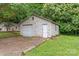 Garage exterior with two car garage and side Personal door with gravel driveway at 2722 Eastway Dr, Charlotte, NC 28205
