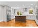 Stylish kitchen featuring stainless appliances, white cabinets, a center island, and modern lighting at 2800 Georgia Ave, Charlotte, NC 28205