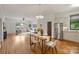 Open concept living area features hardwood floors, a dining area, and a view of the kitchen at 3519 Card St, Charlotte, NC 28205