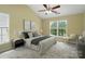 Neutral bedroom with vaulted ceilings, ceiling fan, and large windows for ample lighting at 4982 Bentgrass Run Dr, Charlotte, NC 28269