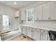 Kitchen with modern white cabinets, countertops, and stainless steel appliances at 513 Sacco St, Belmont, NC 28012
