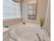 Bright bathroom features a large soaking tub, artwork, and lots of natural light at 9040 Scottsboro Dr, Huntersville, NC 28078
