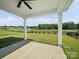 Covered patio featuring a ceiling fan and views of the backyard and pond at 1207 Laggan Ln, Indian Trail, NC 28079