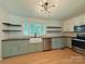 Modern kitchen featuring stainless steel appliances, wood countertops, and a farmhouse sink at 1227 Flowe Dr, Matthews, NC 28104