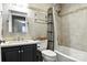 Bathroom features a vanity, toilet and tub with shower and patterned shower curtain at 2367 24Th Street Ne Ln, Hickory, NC 28601