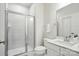 Clean bathroom featuring glass-doored shower and vanity at 812 Dogwood Creek Ln, Indian Trail, NC 28079