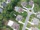 Aerial view of neighborhood, highlighting mature trees and home's location at 1233 Ladera Dr, Waxhaw, NC 28173