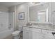 Clean bathroom featuring granite counters, a modern toilet, and ample storage at 124 Slocumb Ln, Mooresville, NC 28117