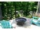 Backyard fire pit area with comfortable outdoor seating and a beautiful view of the water at 13934 Kings Carriage Ln, Charlotte, NC 28278