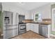 Kitchen features stainless steel appliances, white cabinets, and stone-look backsplash at 2178 Tryon Courthouse Rd, Bessemer City, NC 28016