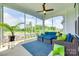 Screened porch with wicker furniture, blue rug, and a great view at 264 Auburn View Rd, Rock Hill, SC 29730