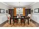 Elegant dining room with a wooden table, decorative rug, and stylish chairs at 2972 Arches Bluff Cir, Lancaster, SC 29720