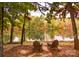 Tranquil lake view with two chairs overlooking the water at 2972 Arches Bluff Cir, Lancaster, SC 29720
