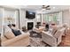 Bright living room with a fireplace, large windows, and comfortable seating at 2972 Arches Bluff Cir, Lancaster, SC 29720
