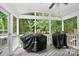 Relaxing covered patio with ceiling and beautiful green backyard view, ideal for outdoor entertaining at 8300 Quarters Ln, Mint Hill, NC 28227