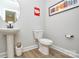 Chic powder room with a pedestal sink, sleek toilet, and modern decor at 10209 Mamillion Dr, Huntersville, NC 28078