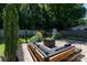 Backyard patio with a stylish outdoor seating and cozy modern fire pit at 1114 Urban Pl, Charlotte, NC 28209