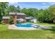 Backyard featuring a swimming pool, patio, shade trees and the exterior of the home at 1252 Wendy Rd, Rock Hill, SC 29732