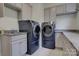 Modern laundry room boasts gray cabinets, granite countertops and front-loading washer/dryer at 1427 Main St, Charlotte, NC 28204