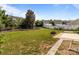 Expansive backyard featuring a green lawn, retaining walls, and a stone fire pit at 1901 Summit Ridge Ln, Kannapolis, NC 28083