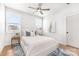Bright bedroom with a comfortable queen bed, stylish lamps, blue rug, and an elegant piece of wall art at 2523 Irwin Stream Rd, Charlotte, NC 28208