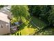 Aerial view of backyard featuring a patio, fire pit, and beautifully maintained lawn with fence at 3006 S Legacy Park Blvd, Indian Land, SC 29707