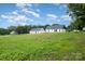 New construction with white siding and black roof sit on a large lot under blue skies at 3486 Winters St, Newton, NC 28658
