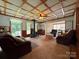 Spacious living room features wood ceilings, a cozy wood-burning stove, and comfortable seating at 370 Miracle Dr, Salisbury, NC 28146