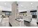 Modern open kitchen with bar seating, sleek stone accents, and expansive city views at 435 S Tryon St, Charlotte, NC 28202