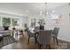Inviting dining area adjacent to the living room features a modern light fixture and hardwood floors at 5817 Red Carriage Ln, Charlotte, NC 28212