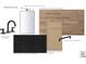 This powder bath includes matte black plumbing and cabinet hardware, complemented by white oak slim shaker cabinetry at 19036 Newburg Hill Rd, Davidson, NC 28036
