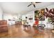 Open living area with hardwood floors, white walls, and a seamless flow into the kitchen, ideal for modern living at 232 Orange St, Charlotte, NC 28205