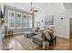 Stylish living room featuring hardwood floors, large windows, comfortable seating, and elegant decor at 347 Bayberry Creek Cir, Mooresville, NC 28117