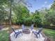 Backyard featuring a fire pit with four chairs surrounded by white gravel and large trees at 6401 Montpelier Rd, Charlotte, NC 28210