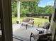 Relaxing covered patio with comfortable seating and views of the landscaped backyard at 10417 Bluejack Oak Ct, Huntersville, NC 28078