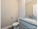 Contemporary powder room featuring granite countertop, sleek fixtures, and modern toilet at 11533 Valley Oak Ln, Stanfield, NC 28163