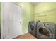 A laundry room with washer, dryer, and shelving at 11608 Downy Birch Rd, Charlotte, NC 28227
