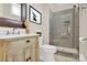 Elegant bathroom with a modern glass shower, stylish vanity, and contemporary fixtures at 141 Castle Dr, Mooresville, NC 28117