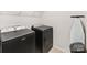 Modern laundry room featuring a black washer and dryer set at 4261 Coachwhip Ave, Lancaster, SC 29720