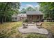 Serene backyard with brick details, patio, swing, and lush landscaping, perfect for relaxation and outdoor entertainment at 7408 Mockingbird Ln, Waxhaw, NC 28173