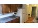 Functional kitchen featuring classic wooden cabinets and standard white appliances at 7705 Stone Canyon Ln, Charlotte, NC 28227
