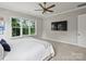 Bedroom featuring large windows with wooded views and a ceiling fan at 822 River Oaks Ln, Charlotte, NC 28226
