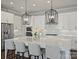Modern kitchen features white cabinets, stainless steel appliances, a large island with seating and stylish lighting at 822 River Oaks Ln, Charlotte, NC 28226